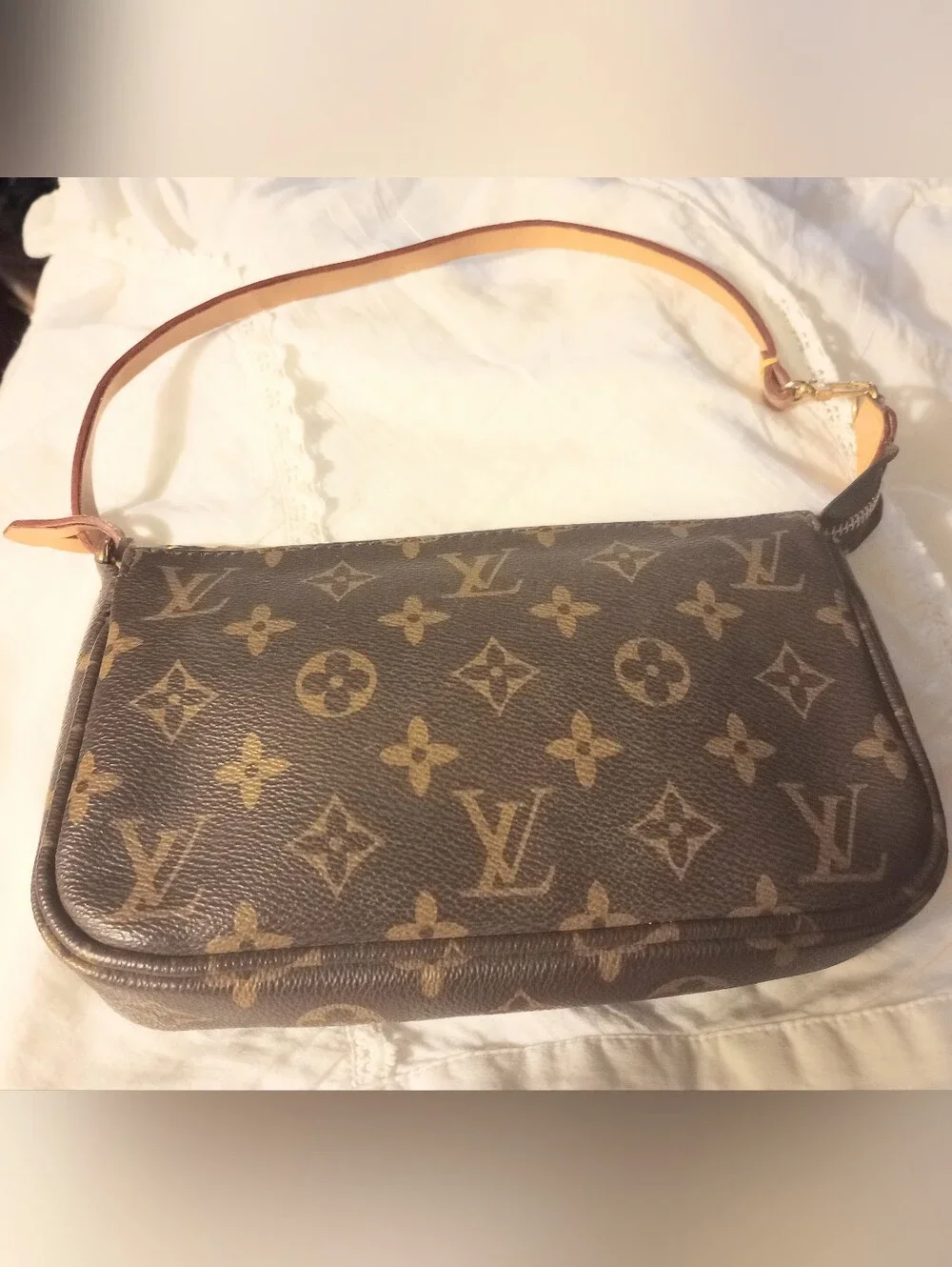 Monogram Brown/Tan Canvas Shoulder Bag with Tan Strap 8x5x1.5